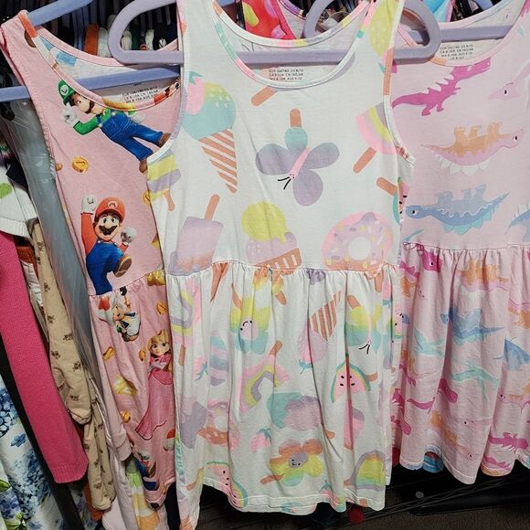 H&M Girls Pastel Colors Summer Ice Cream Flowers Cotton Tank Top Dress Size 8-10 - Picture 3 of 3